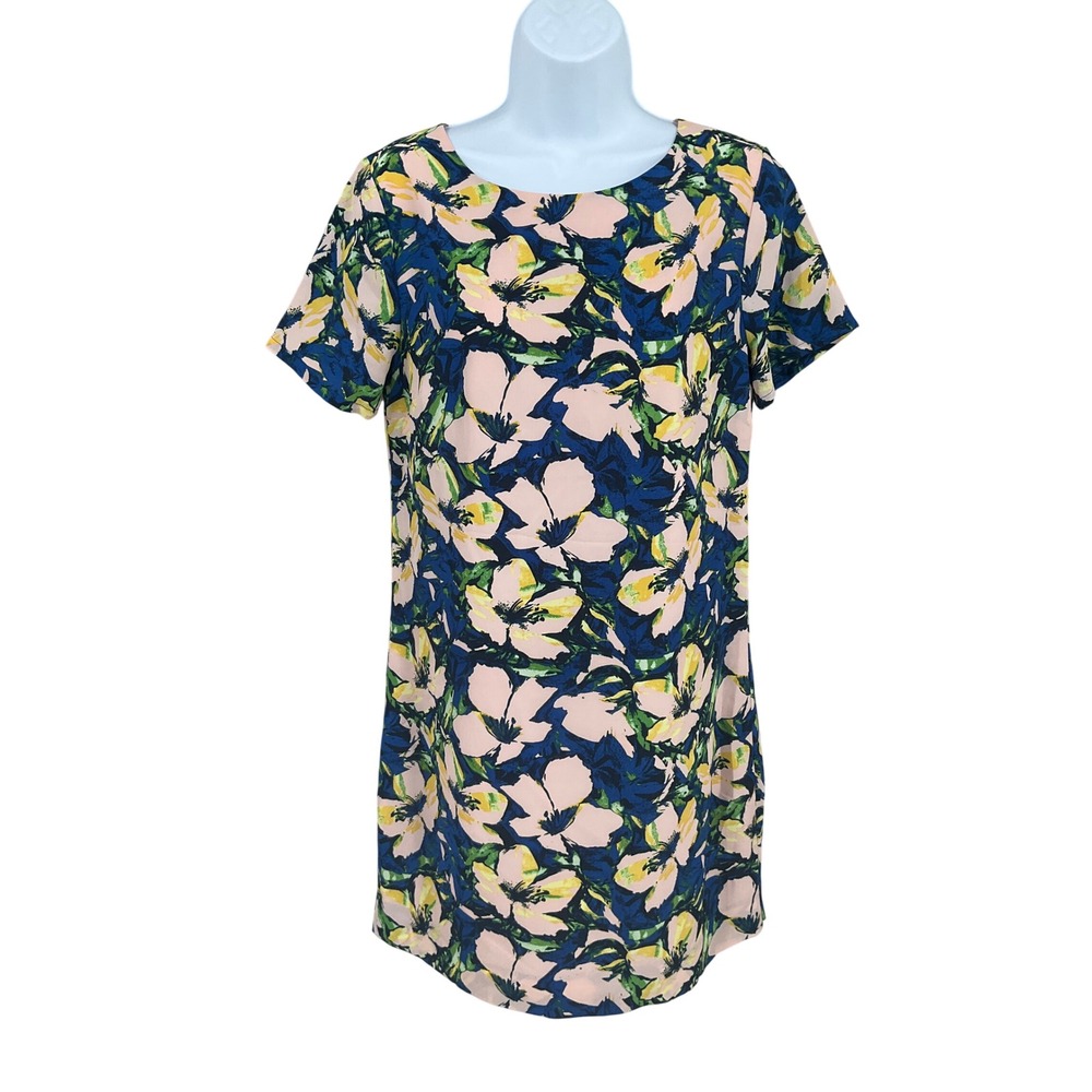 J.Crew Shift Dress Womens‎ 4 Pink Blue Floral Short Sleeve Mini Preppy Office
